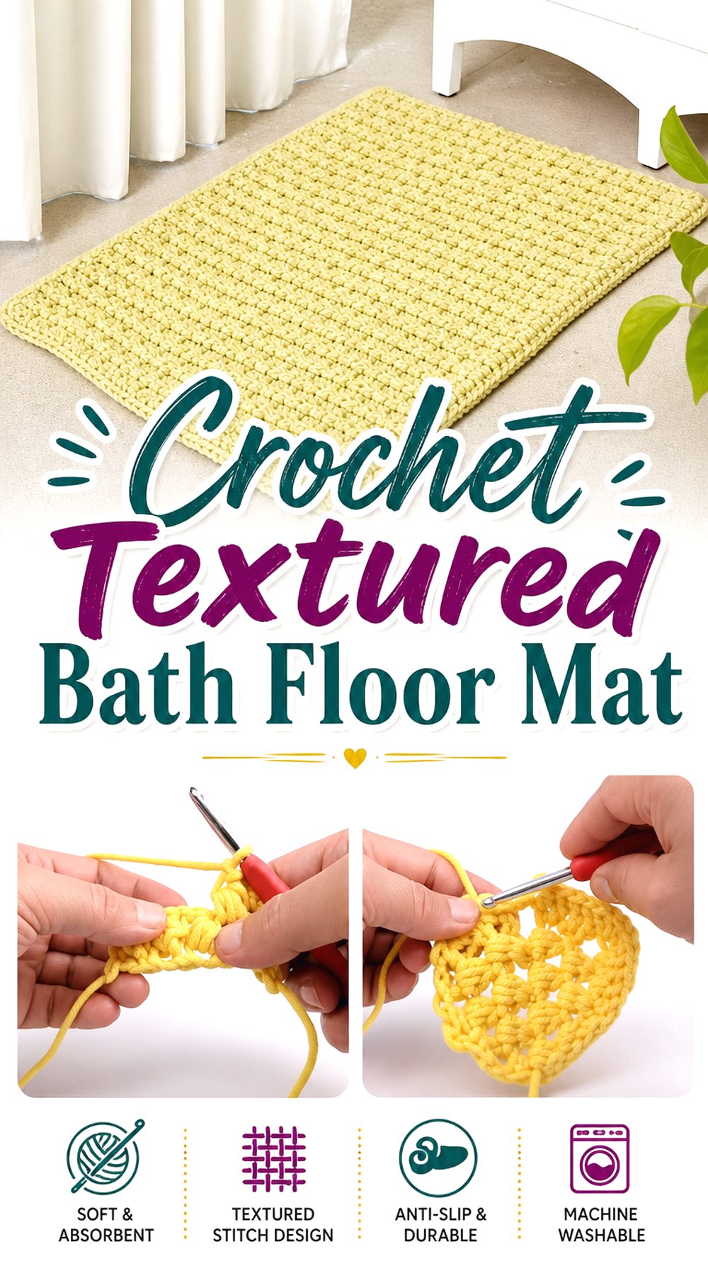 Crochet Textured Bath Floor Mat