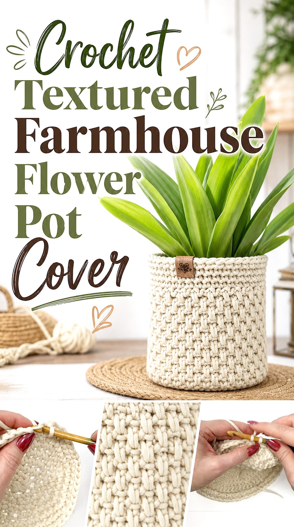 Crochet Textured Farmhouse Flower Pot Cover