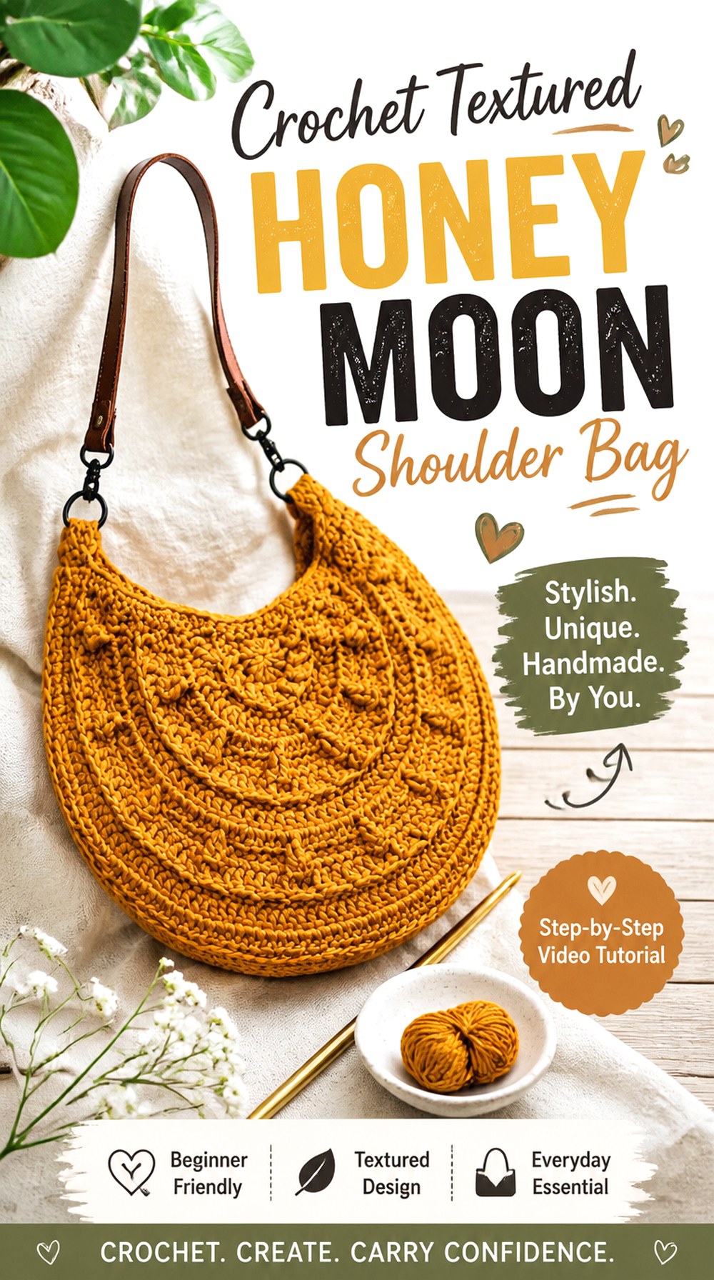 Crochet Textured Honey Moon Shoulder Bag