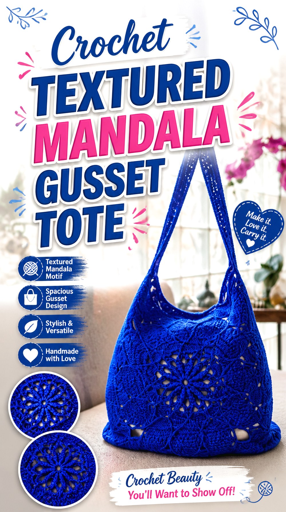 Crochet Textured Mandala Gusset Tote
