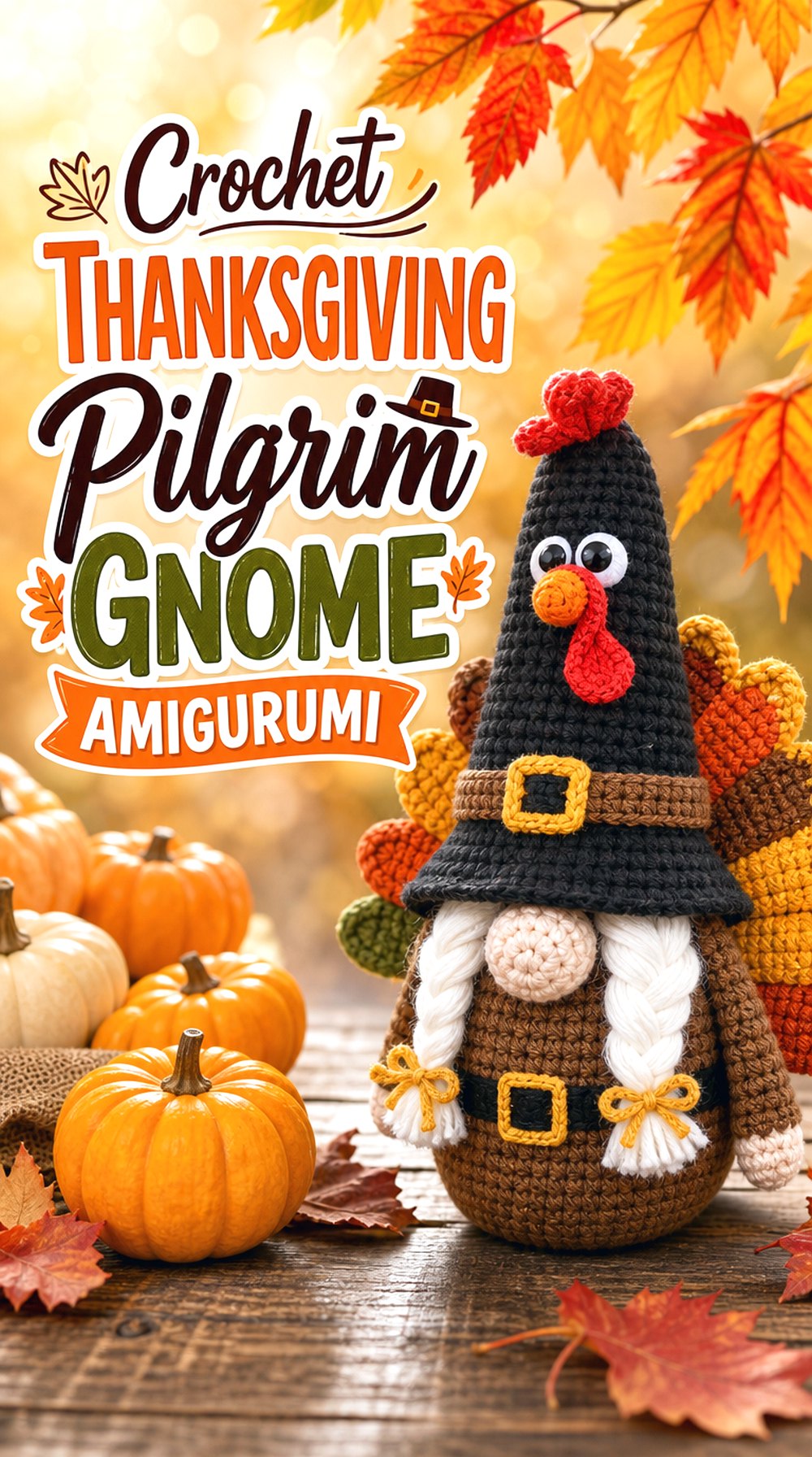 Crochet Thanksgiving Pilgrim Gnome Amigurumi
