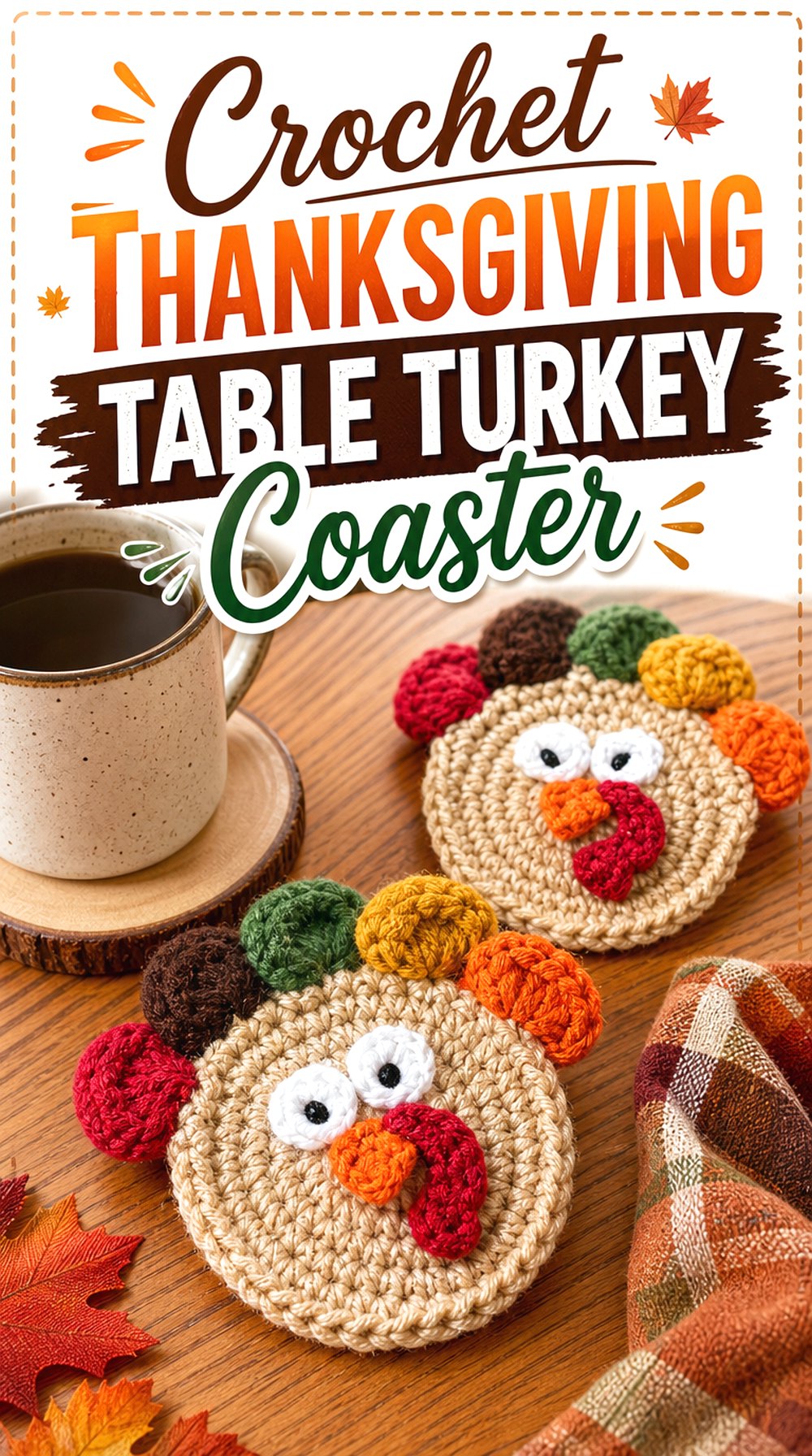 Crochet Thanksgiving Table Turkey Coaster