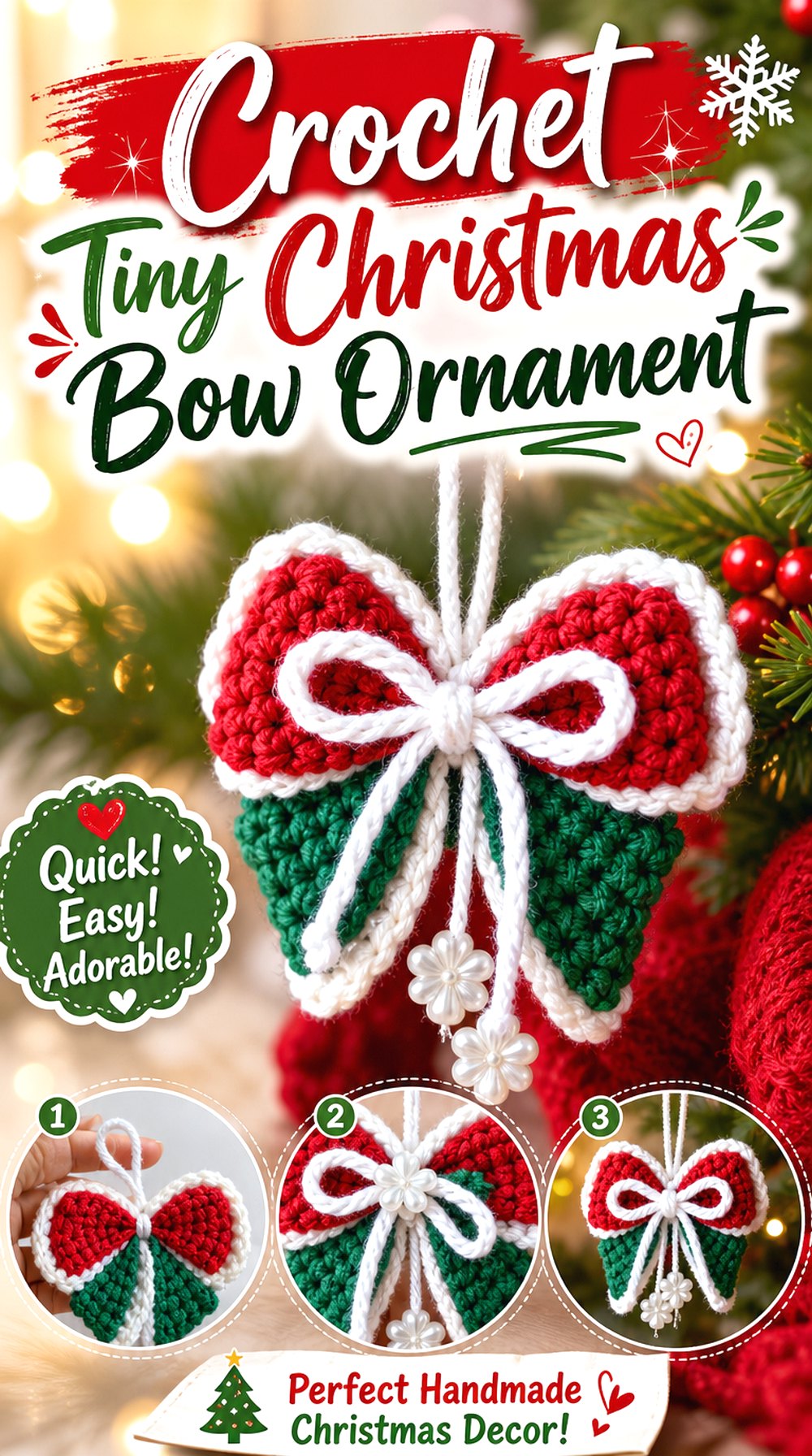 Crochet Tiny Christmas Bow Ornament