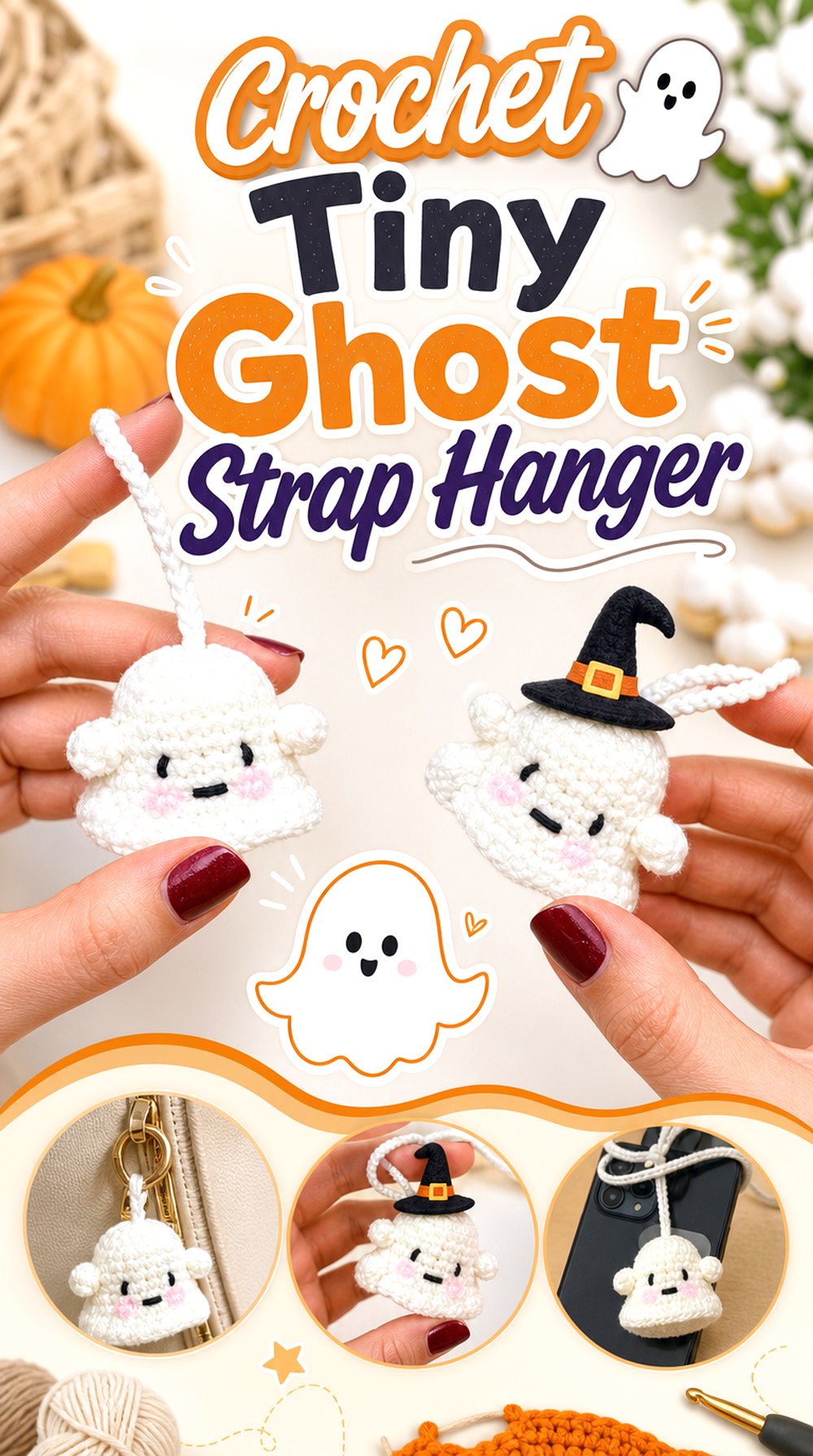 Crochet Tiny Ghost Strap Hanger