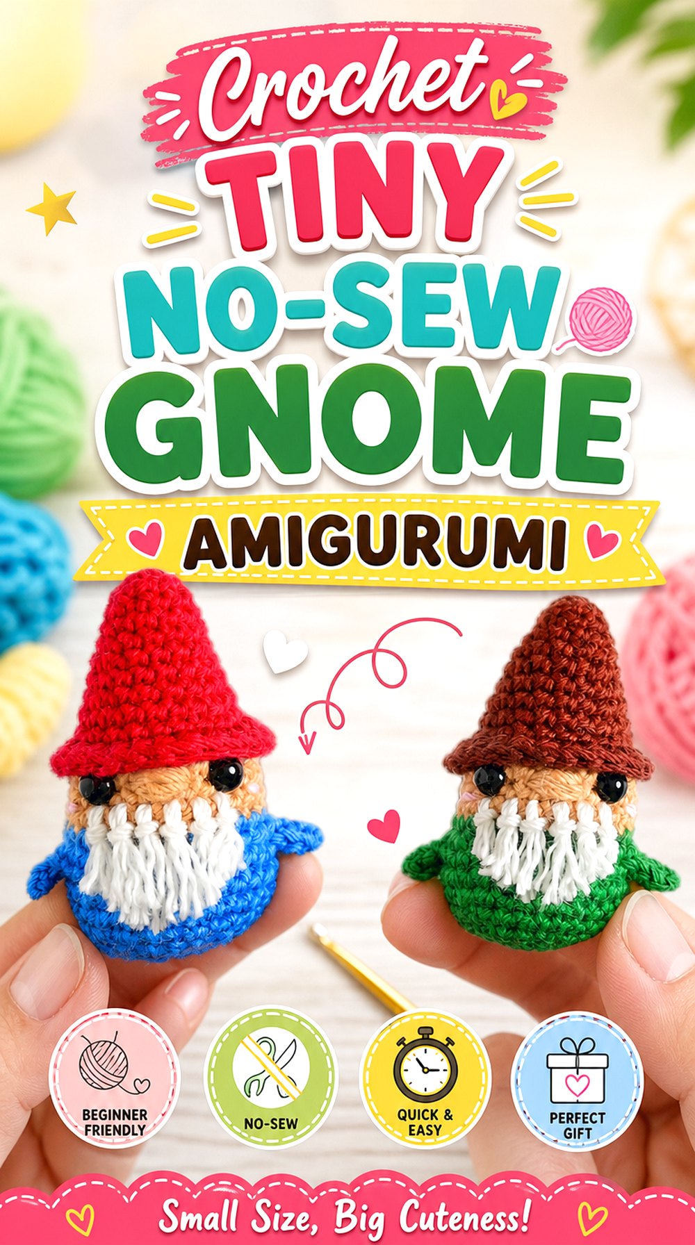 Crochet Tiny No Sew Gnome Amigurumi