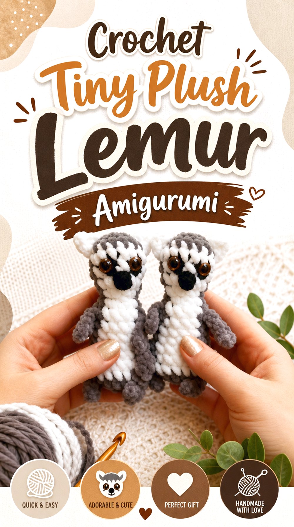Crochet Tiny Plush Lemur Amigurumi