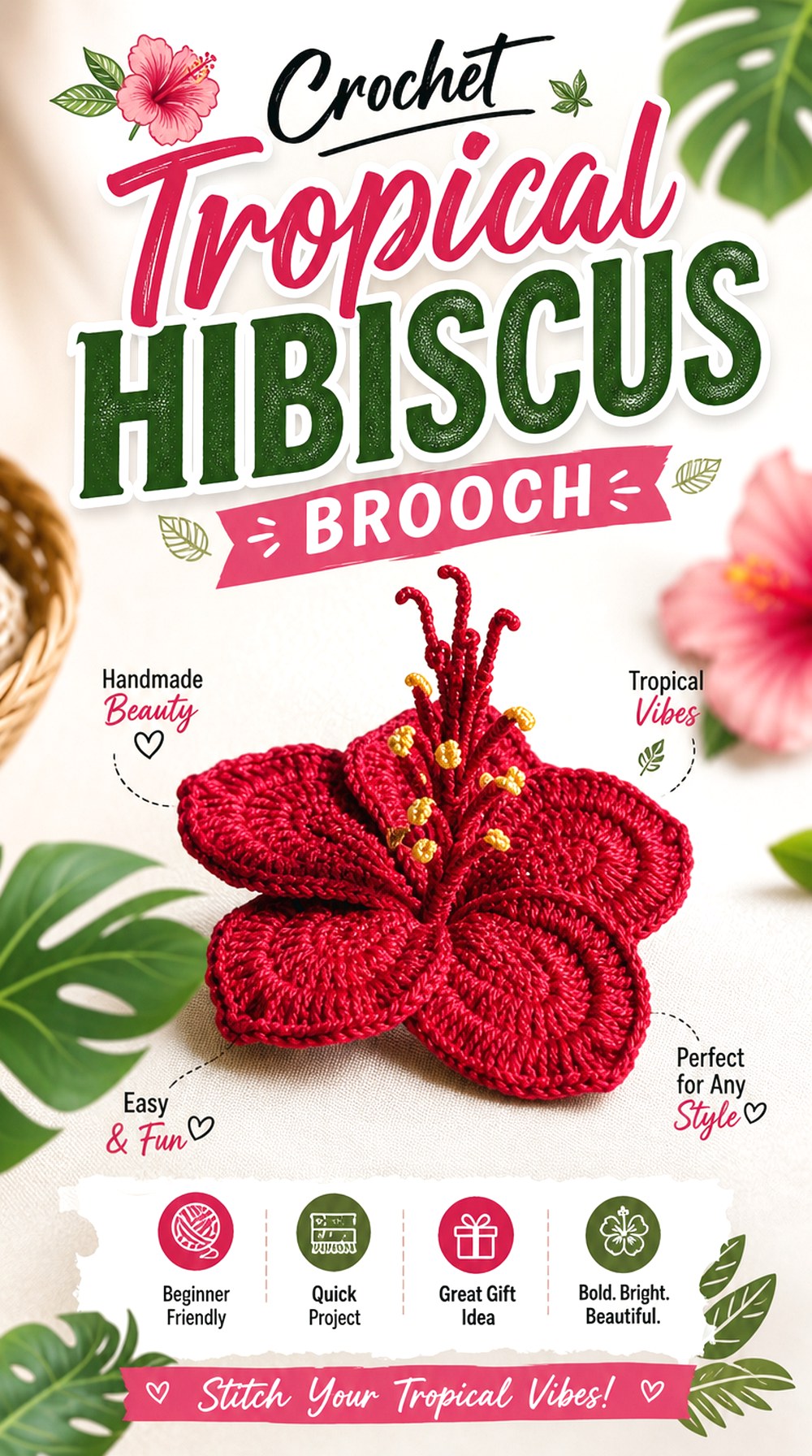 Crochet Tropical Hibiscus Brooch