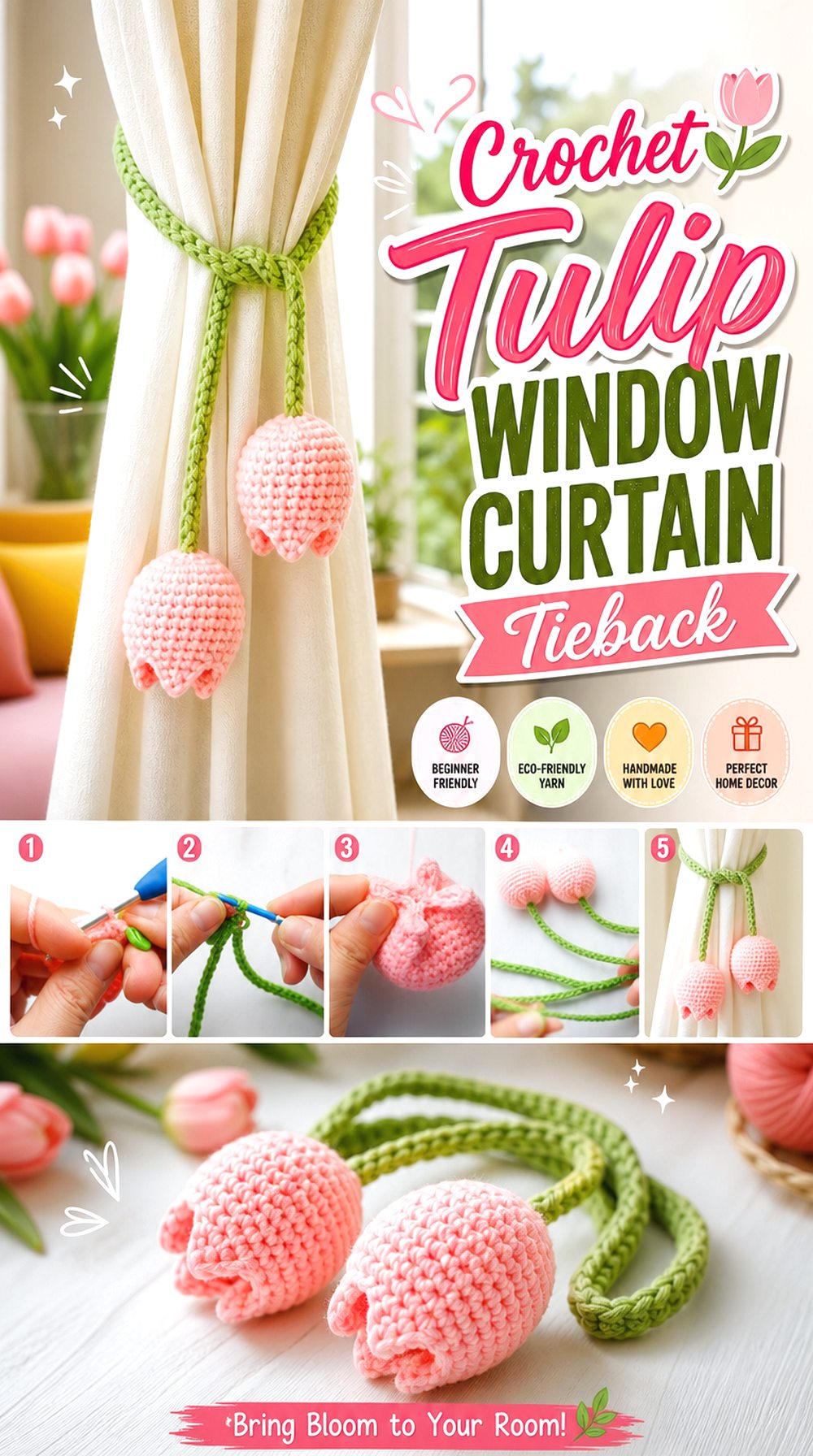 Crochet Tulip Window Curtain Tieback