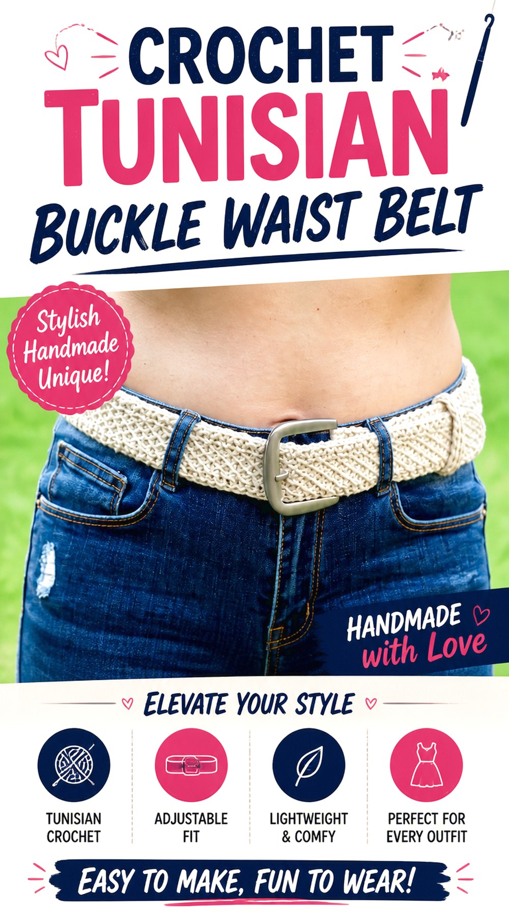 Crochet Tunisian Buckle Waist Belt