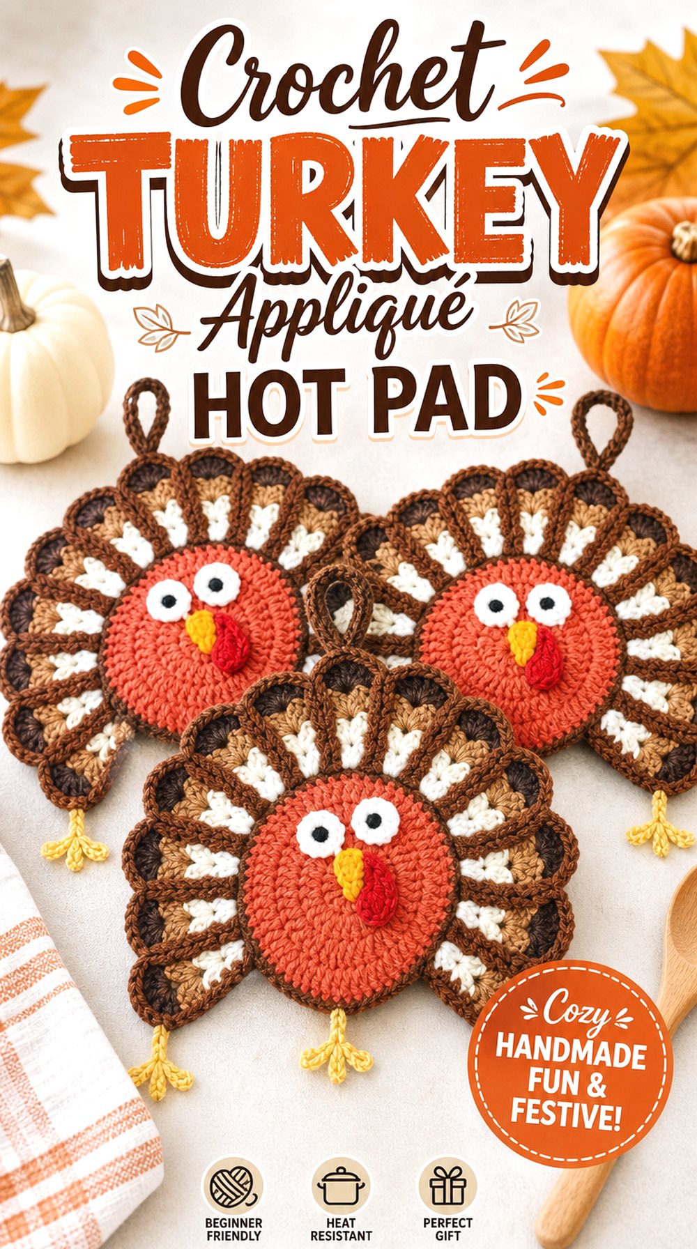 Crochet Turkey Appliqué Hot Pad