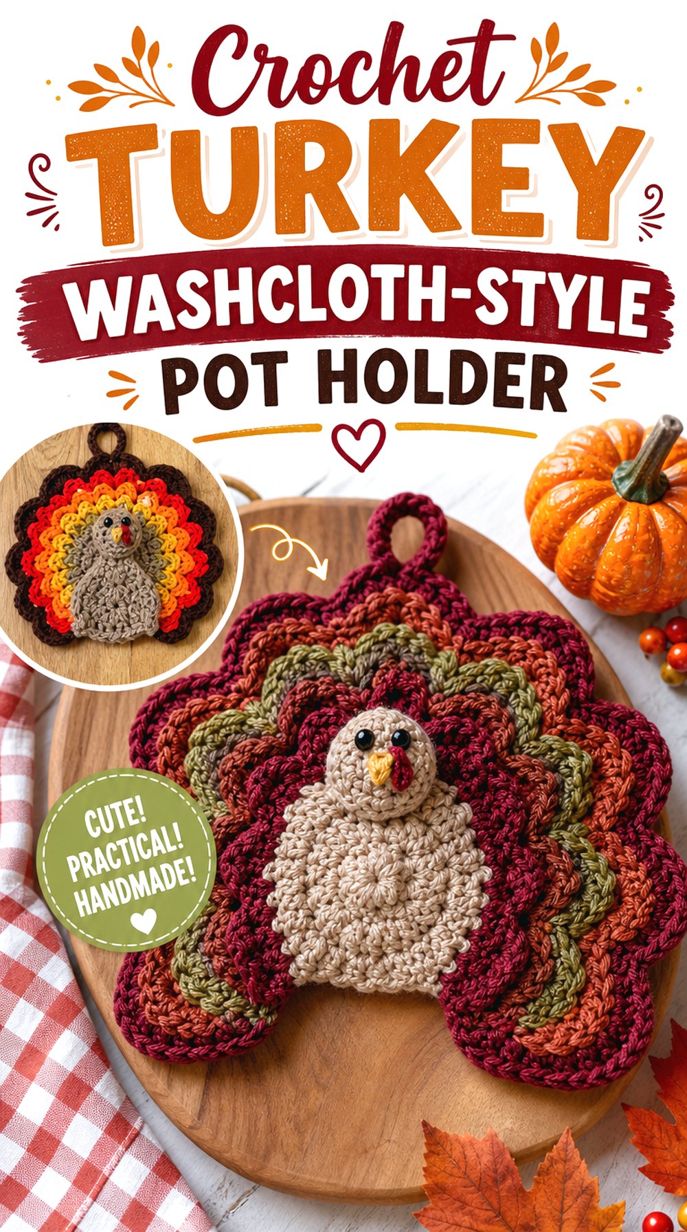 Crochet Turkey Washcloth Style Pot Holder