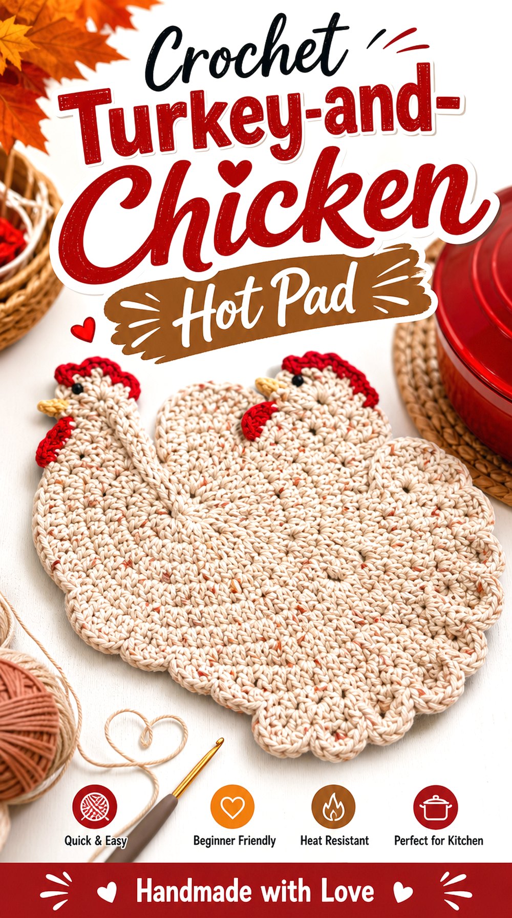 Crochet Turkey and Chicken Hot Pad