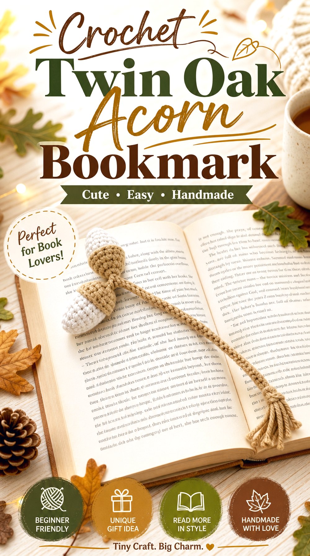Crochet Twin Oak Acorn Bookmark