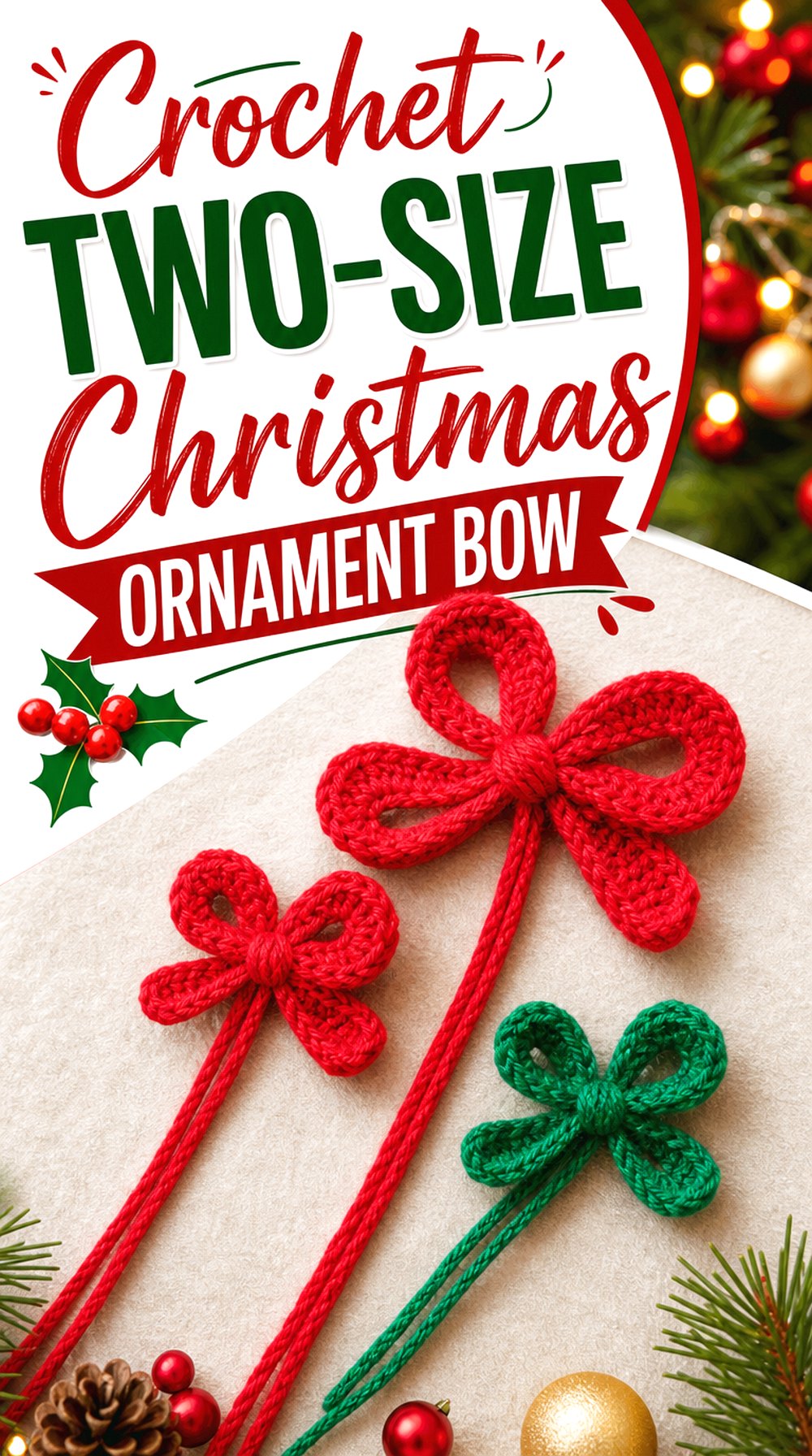 Crochet Two Size Christmas Ornament Bow
