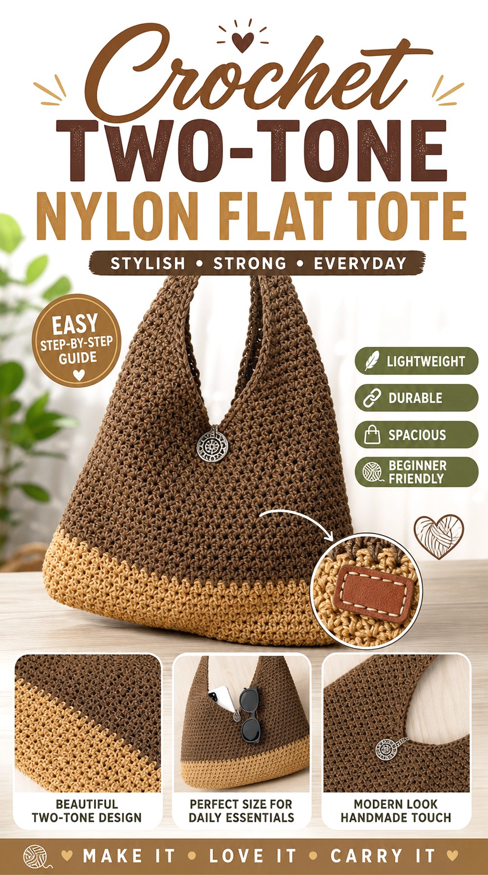 Crochet Two Tone Nylon Flat Tote