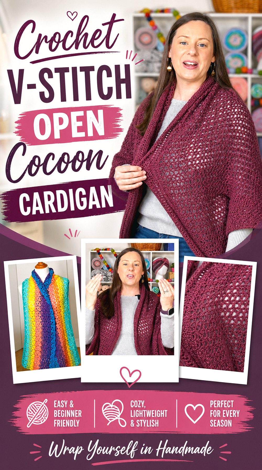 Crochet V Stitch Open Cocoon Cardigan