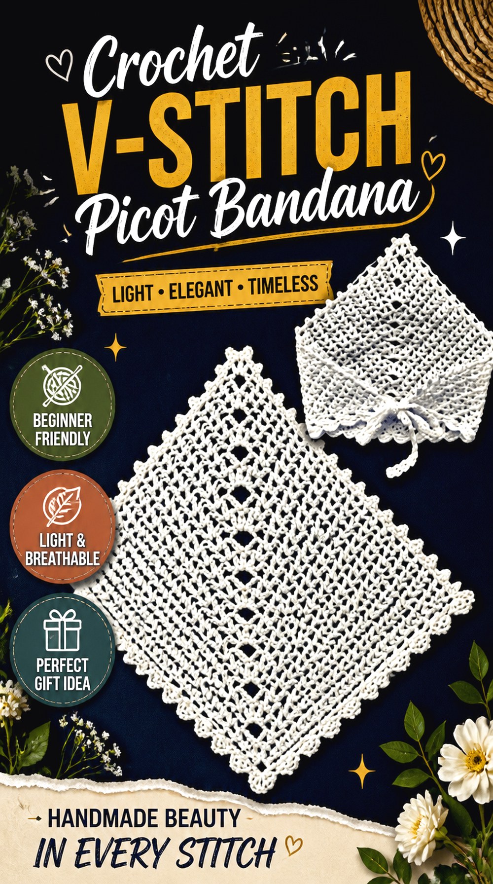 Crochet V Stitch Picot Bandana