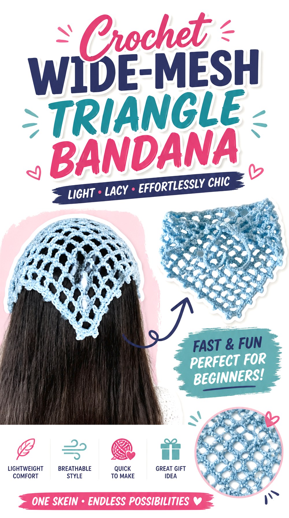 Crochet Wide Mesh Triangle Bandana