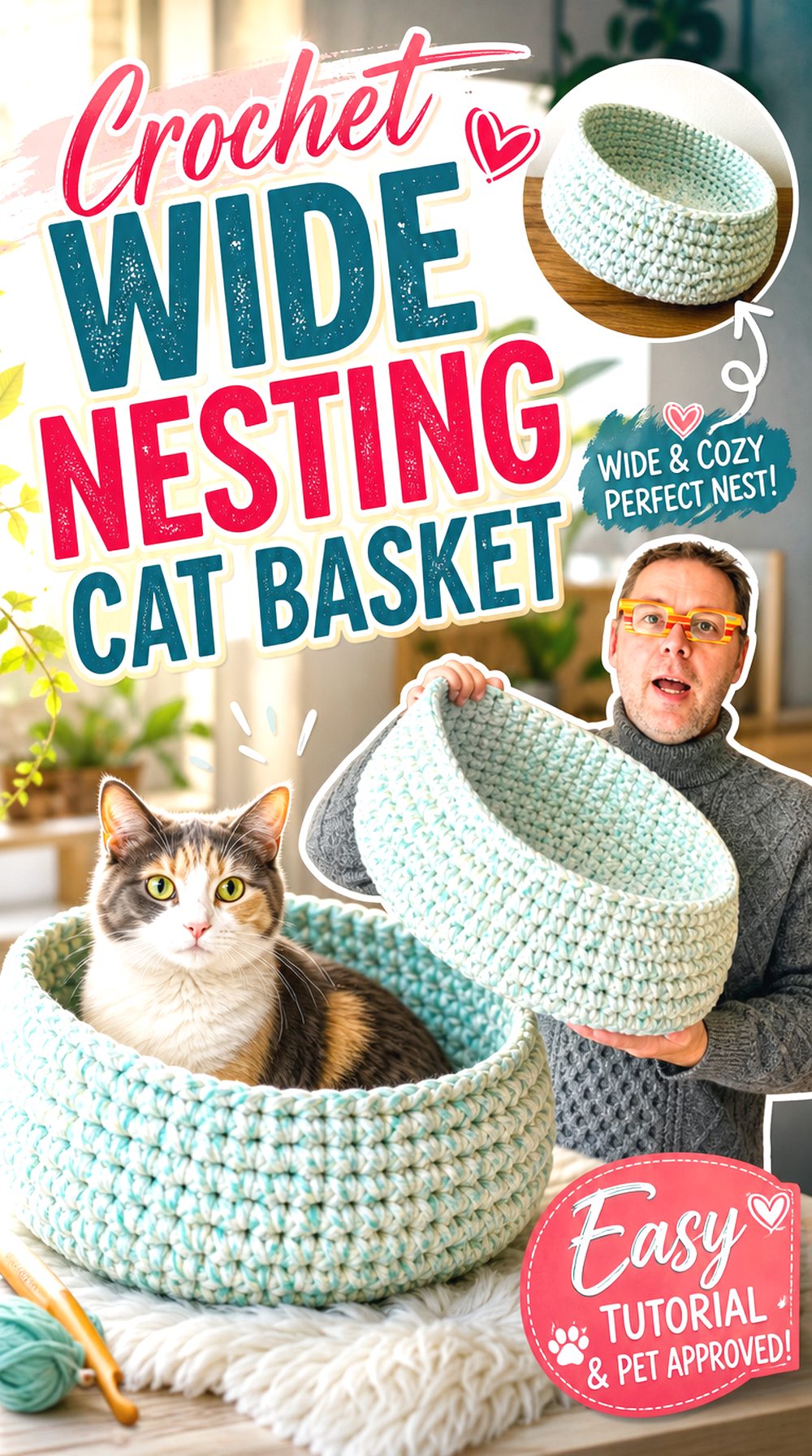 Crochet Wide Nesting Cat Basket