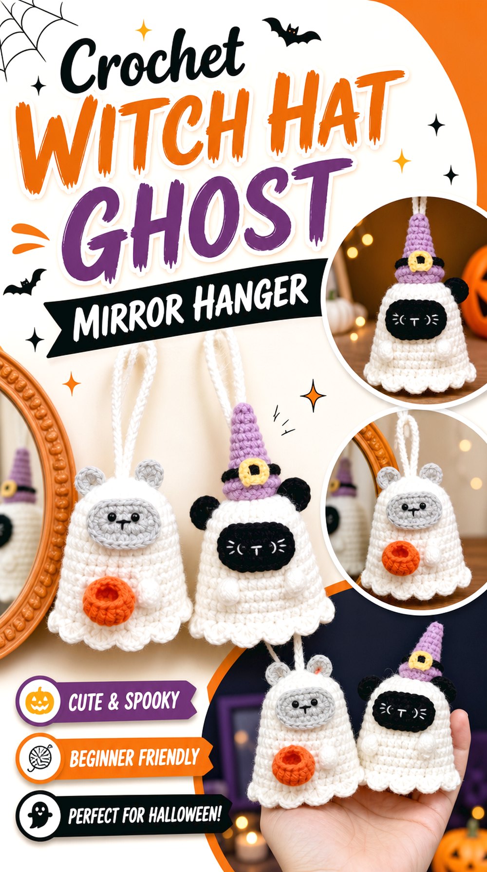Crochet Witch Hat Ghost Mirror Hanger