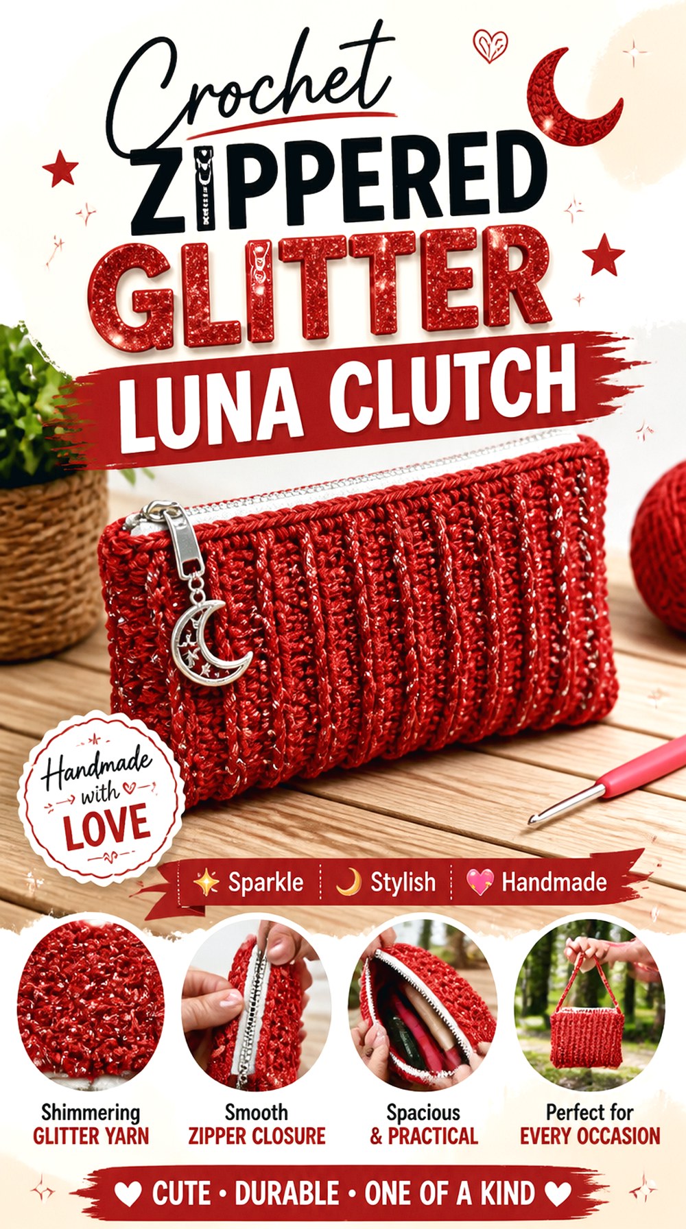 Crochet Zippered Glitter Luna Clutch