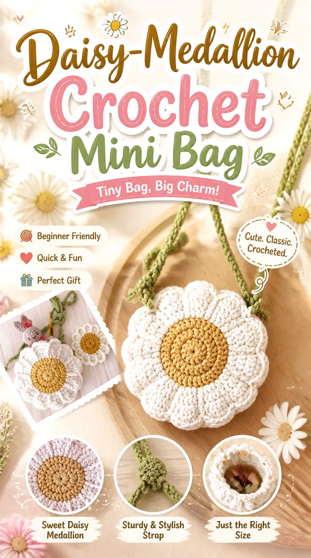 Daisy Medallion Crochet Mini Bag