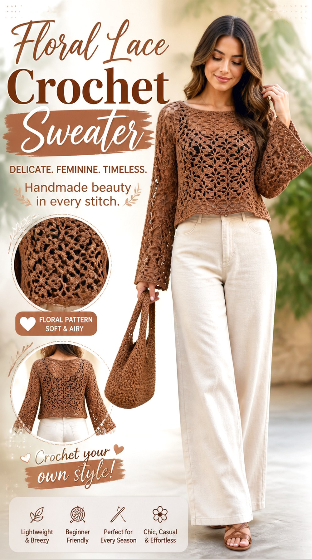 Floral Lace Crochet Sweater