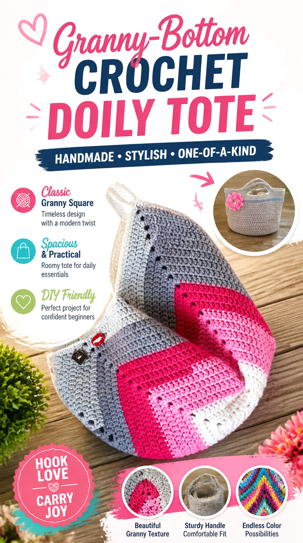 Granny Bottom Crochet Doily Tote