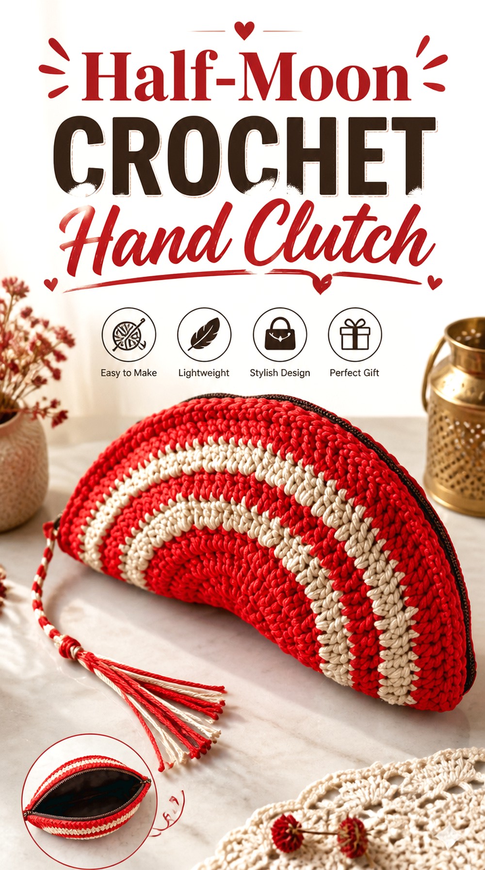 Half Moon Crochet Hand Clutch