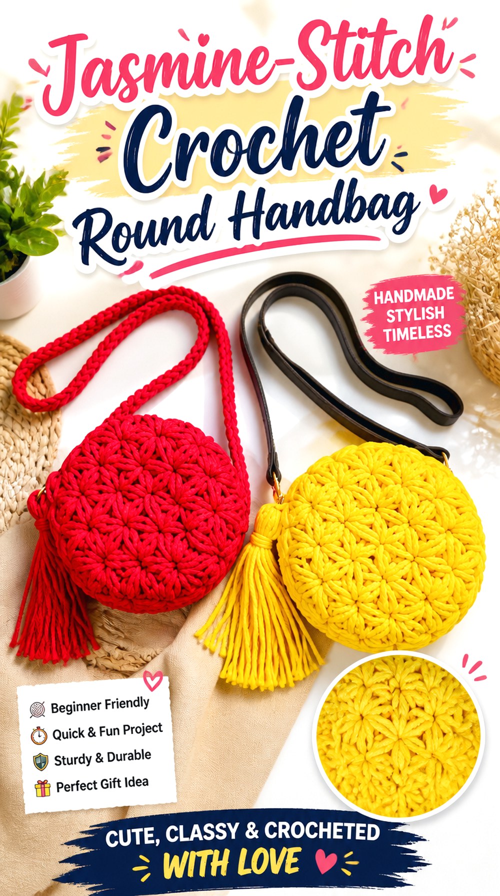 Jasmine Stitch Crochet Round Handbag