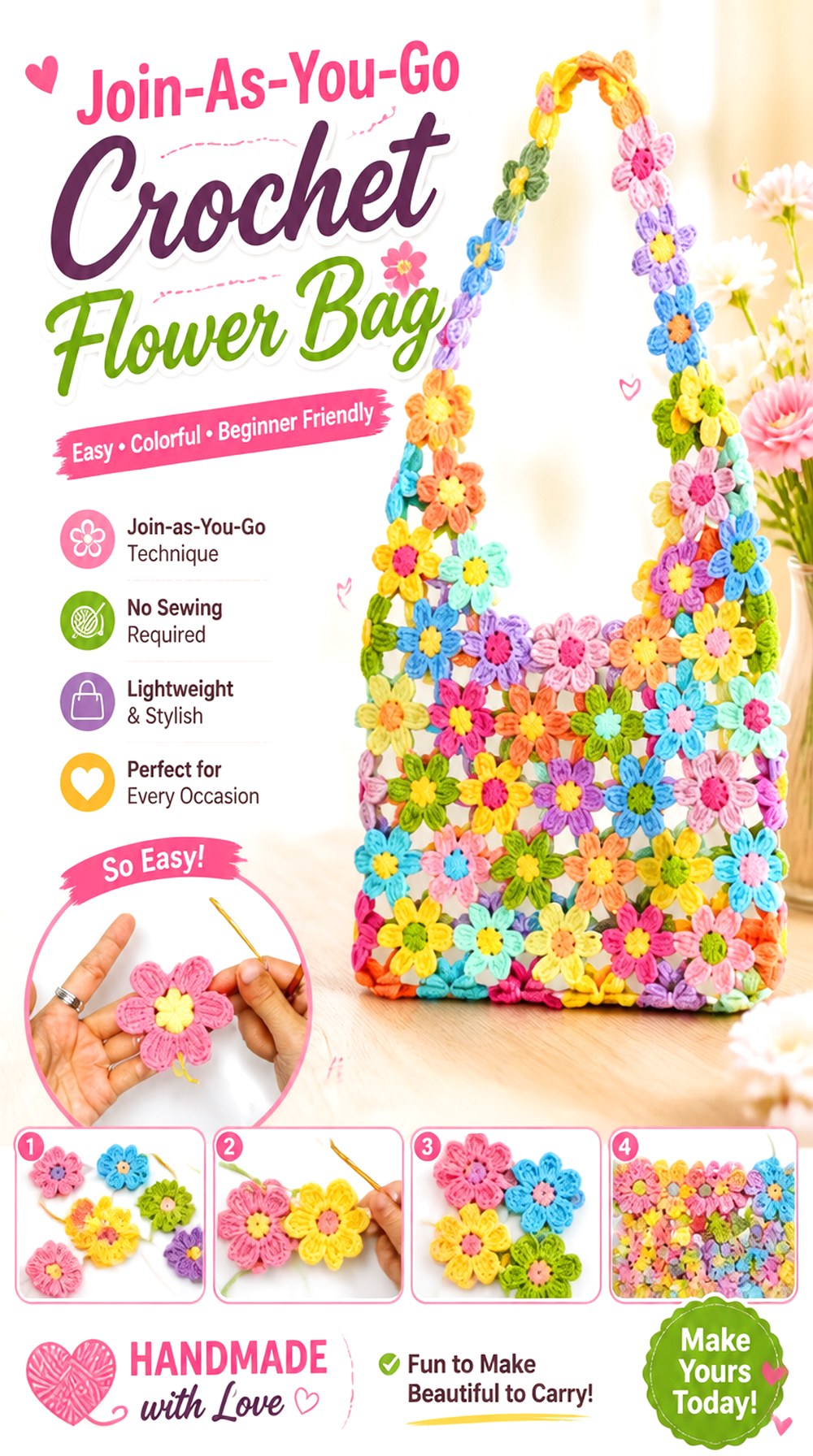 Join As You Go Crochet Flower Bag