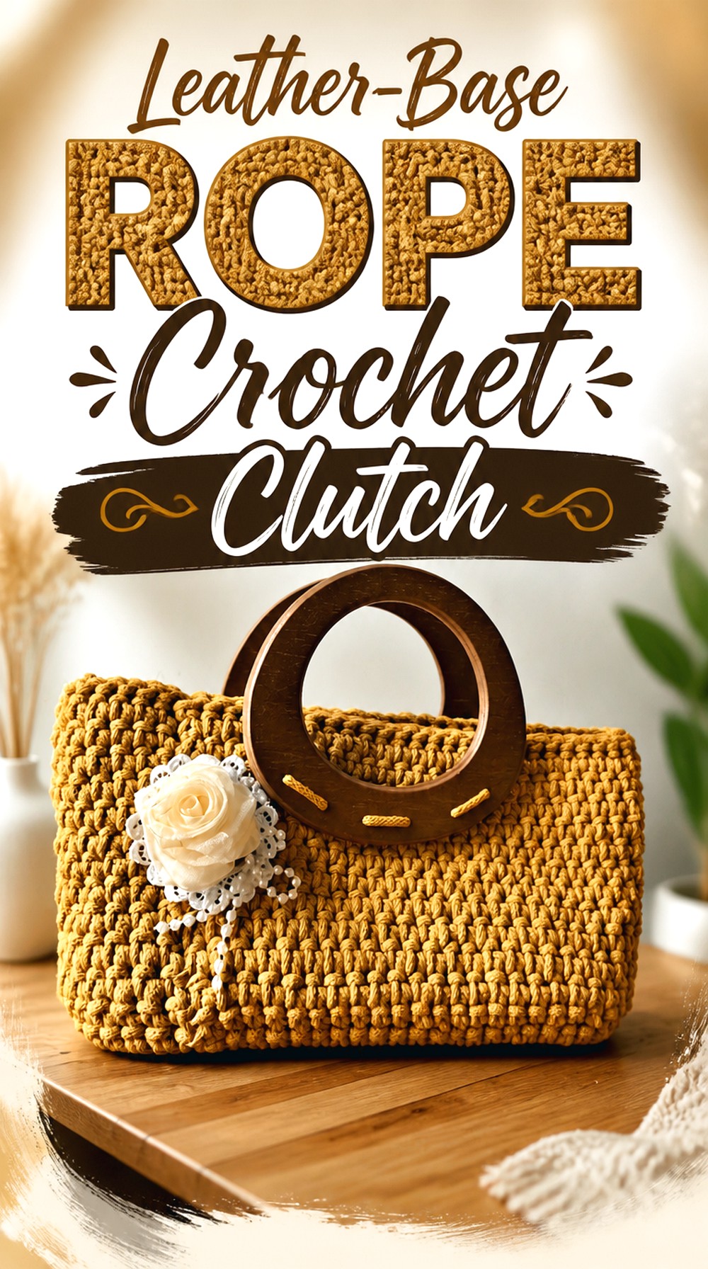 Leather Base Rope Crochet Clutch