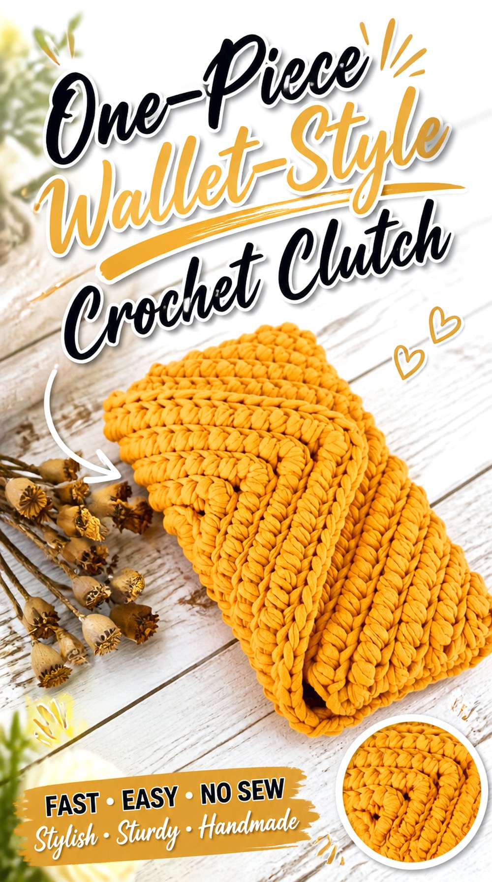 One Piece Wallet Style Crochet Clutch