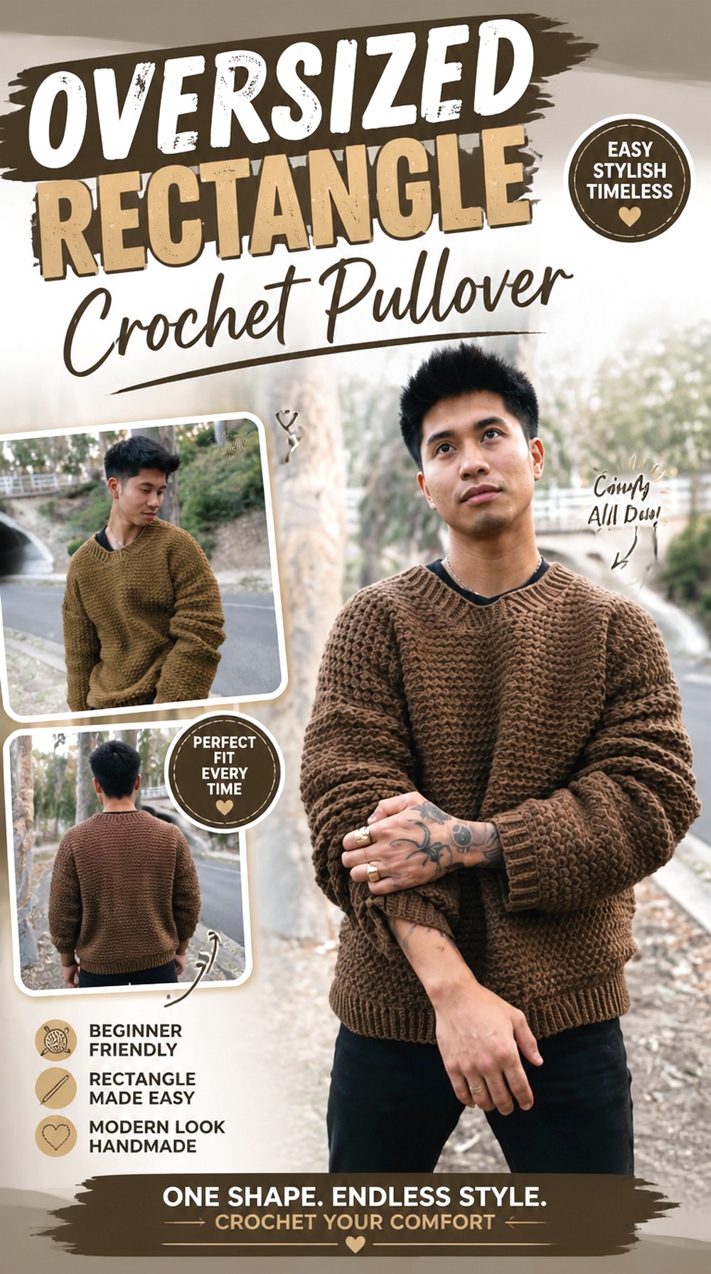 Oversized Rectangle Crochet Pullover