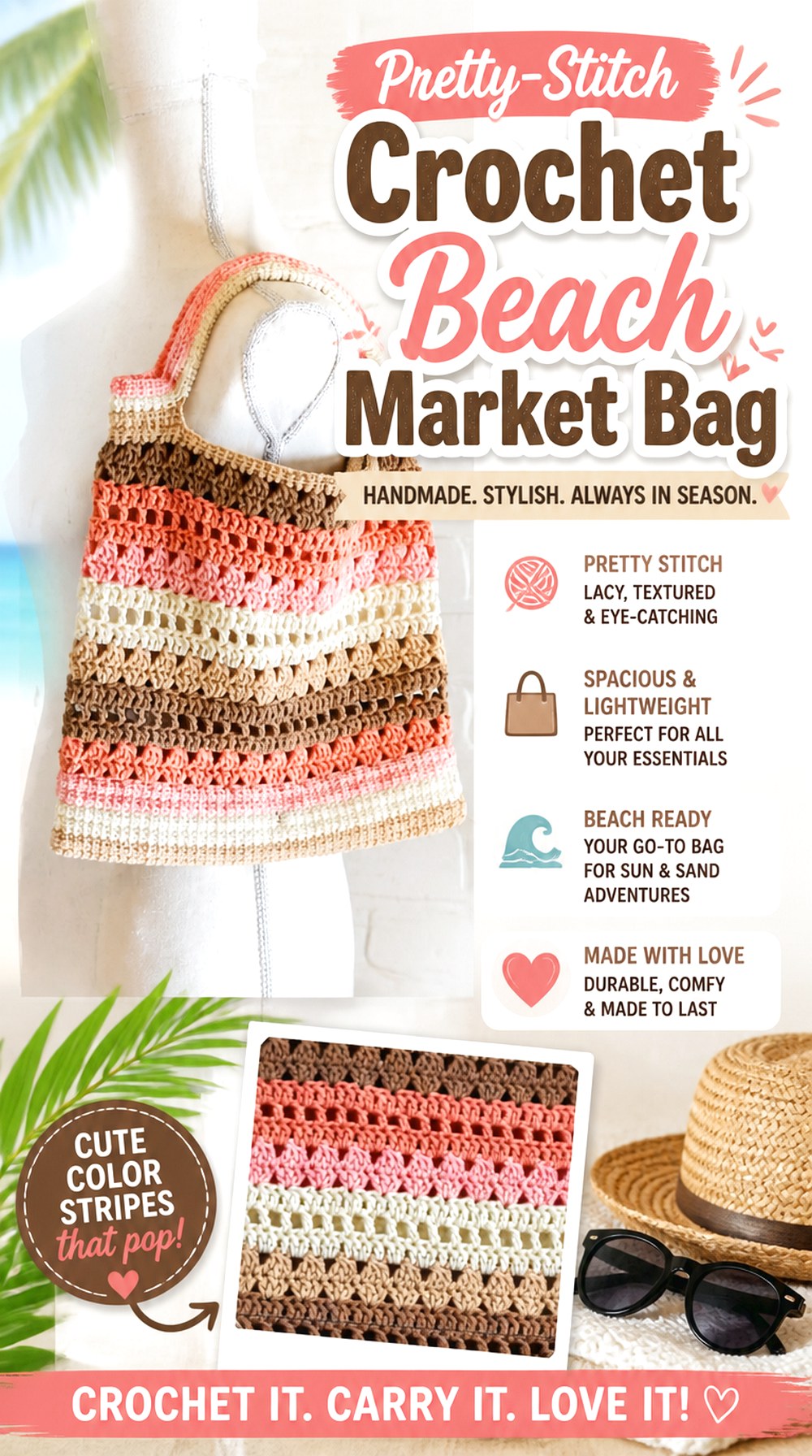Pretty Stitch Crochet Beach Market Bag