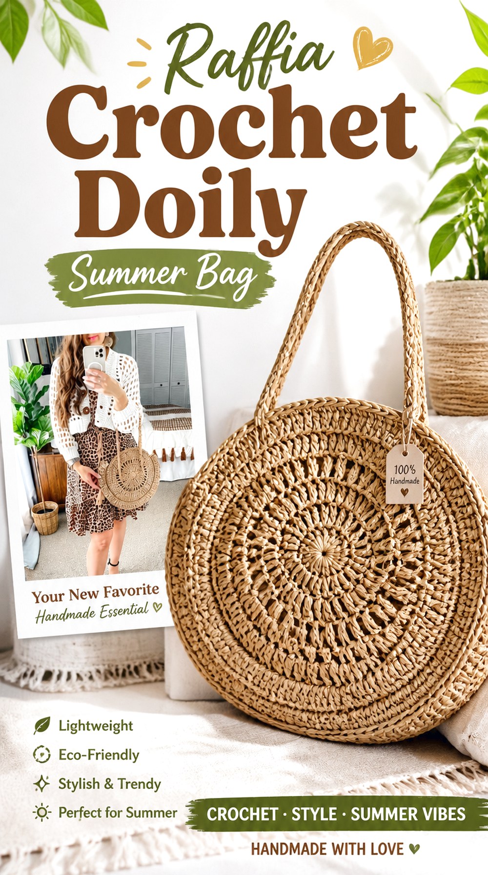 Raffia Crochet Doily Summer Bag