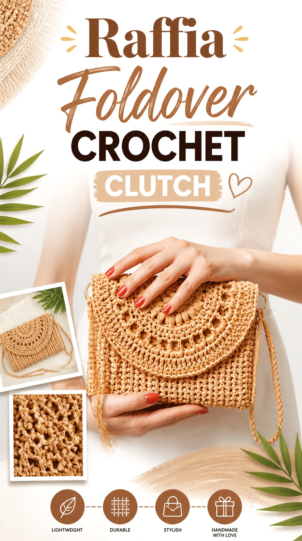Raffia Foldover Crochet Clutch
