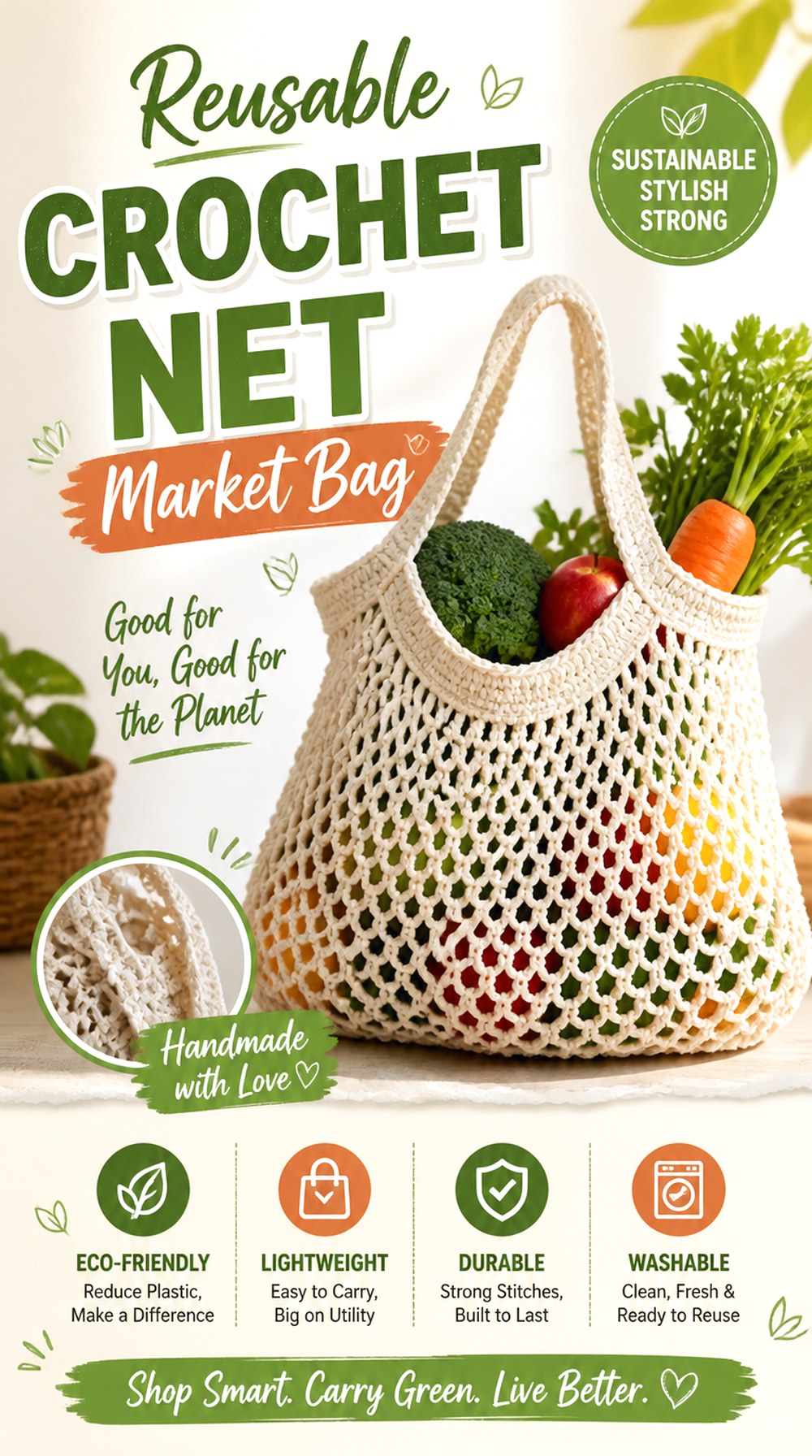 Reusable Crochet Net Market Bag