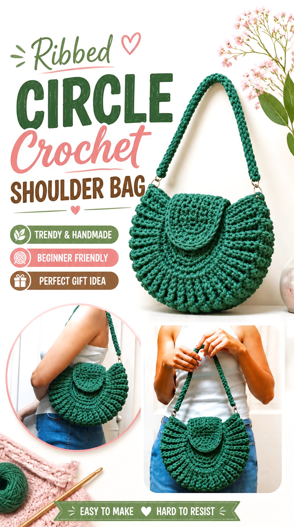 Ribbed Circle Crochet Shoulder Bag