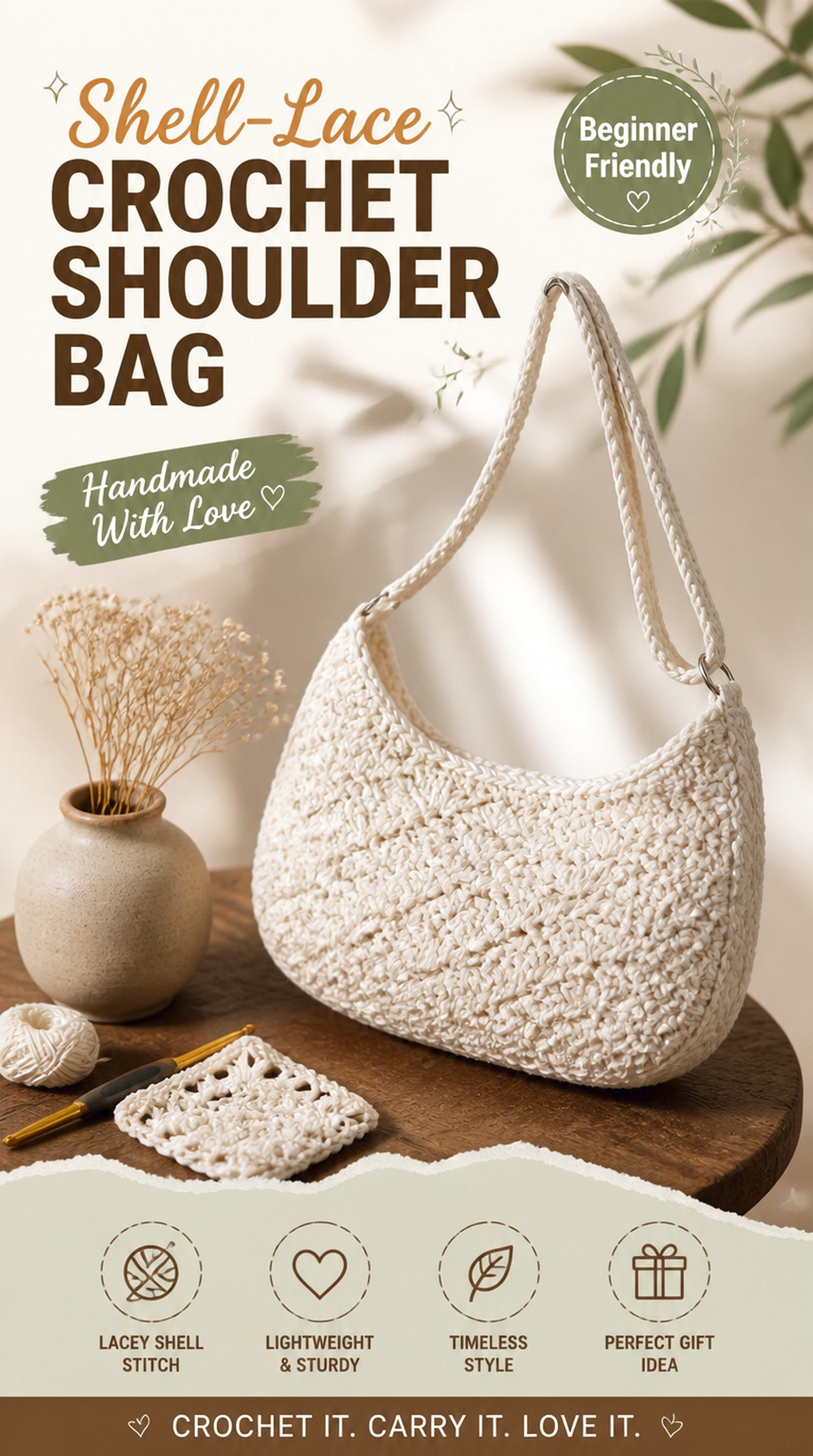 Shell Lace Crochet Shoulder Bag