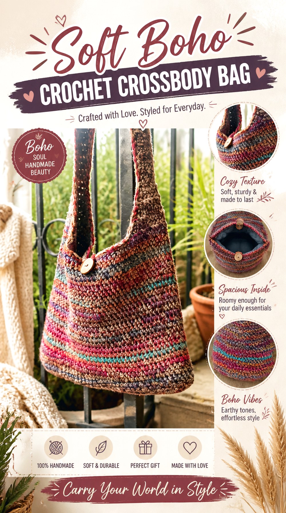 Soft Boho Crochet Crossbody Bag