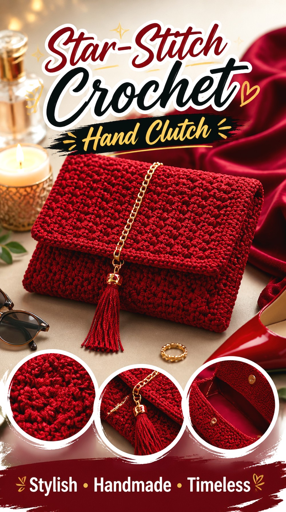 Star Stitch Crochet Hand Clutch