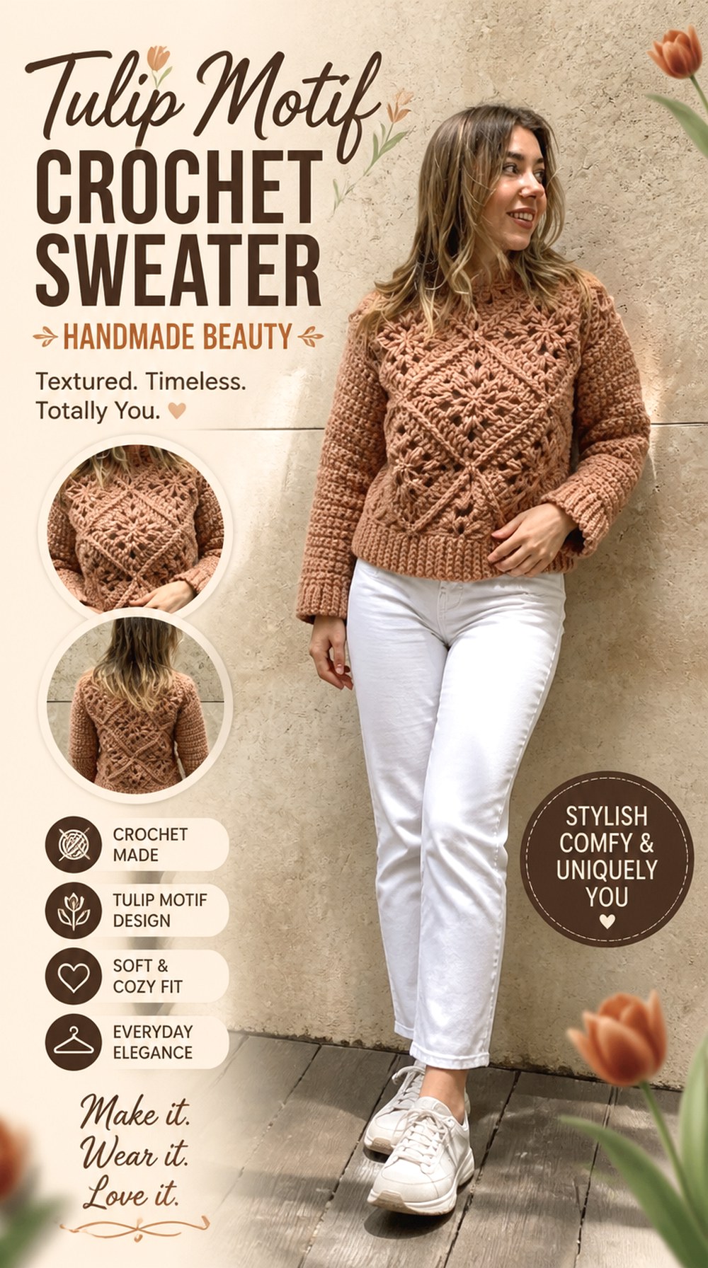 Tulip Motif Crochet Sweater
