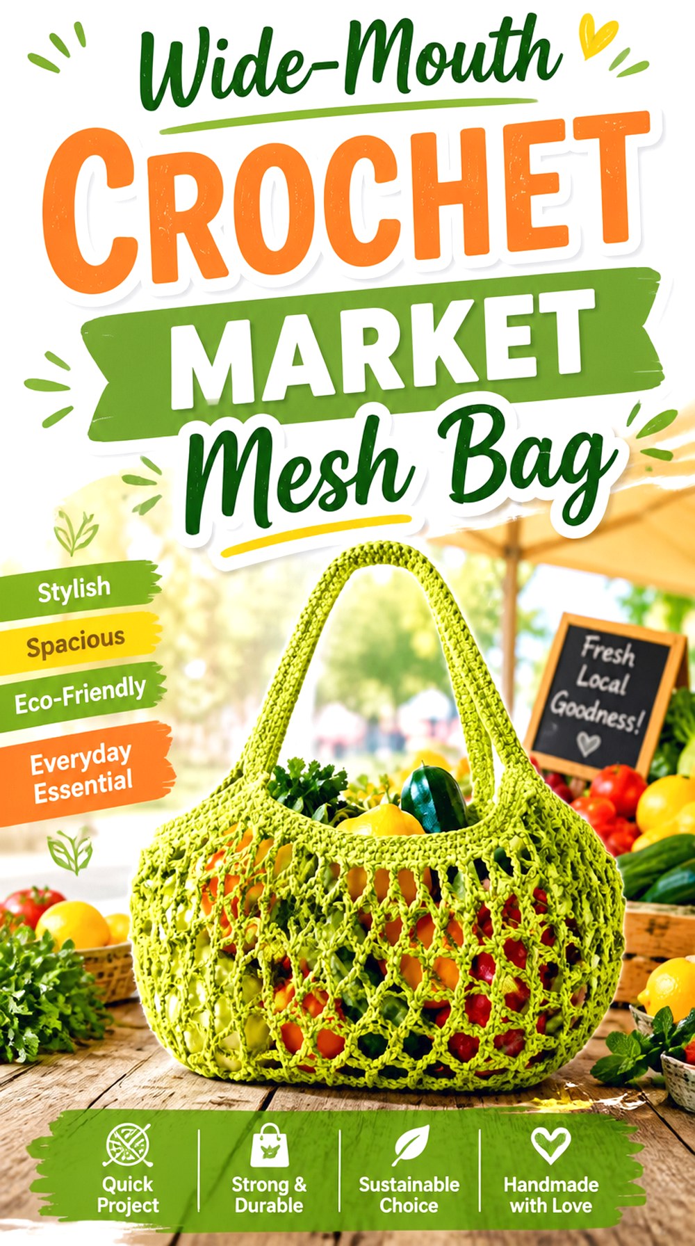Wide Mouth Crochet Market Mesh Bag