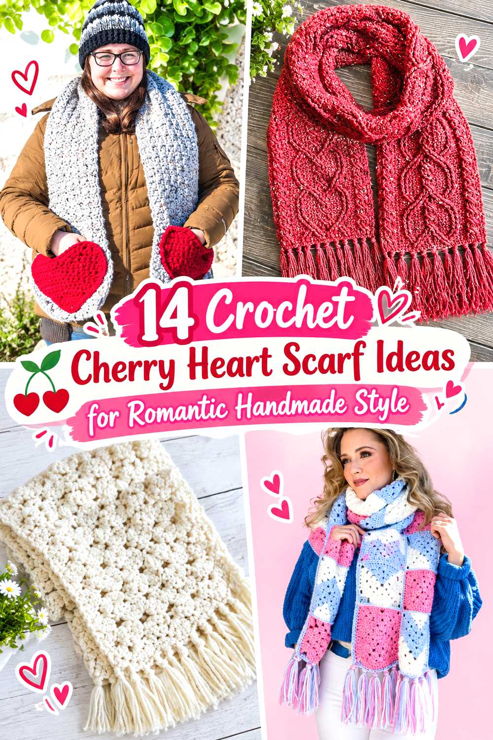 Crochet Cherry Heart Scarf Ideas for Romantic Handmade Style