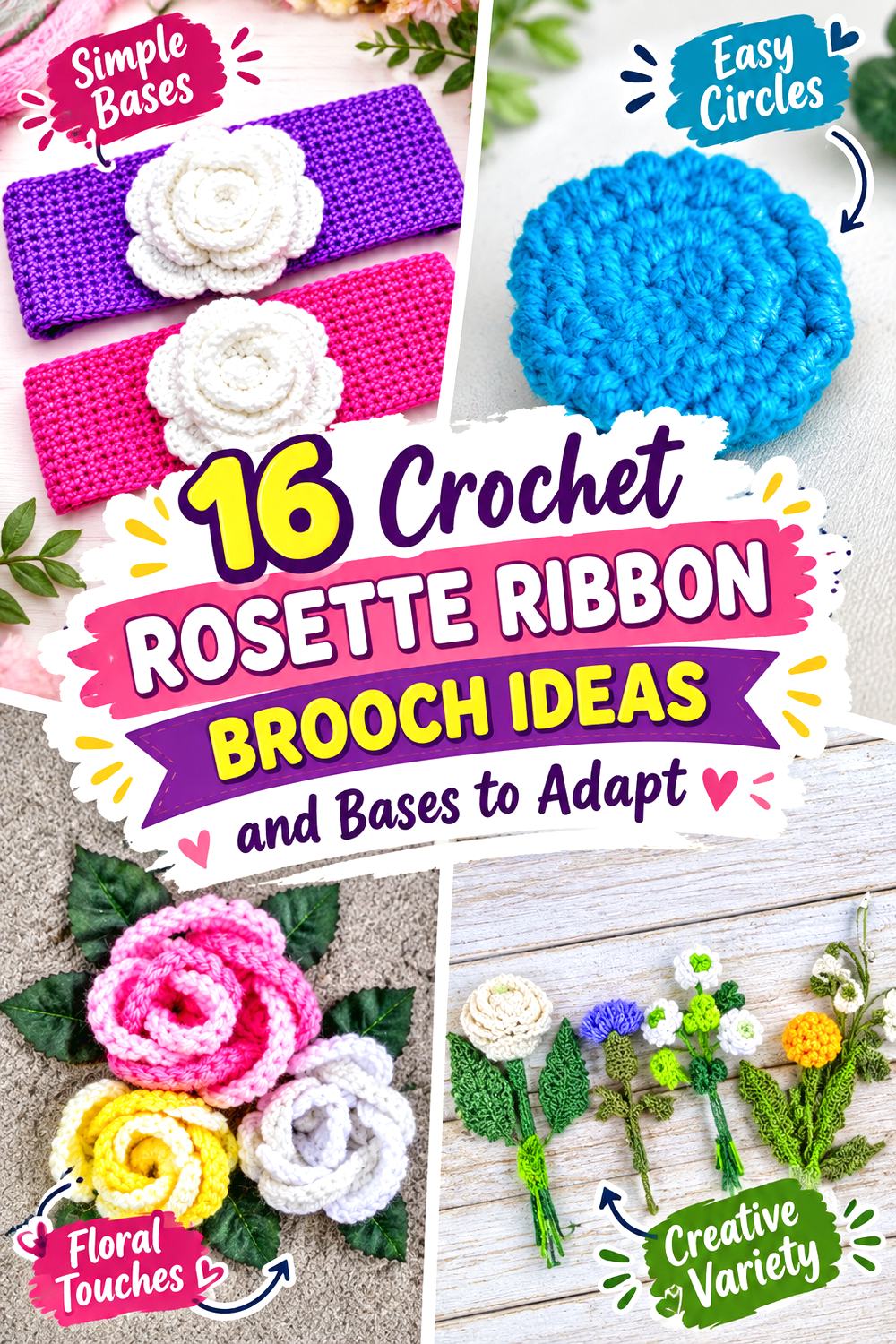 Crochet Rosette Ribbon Brooch Ideas and Bases to Adapt