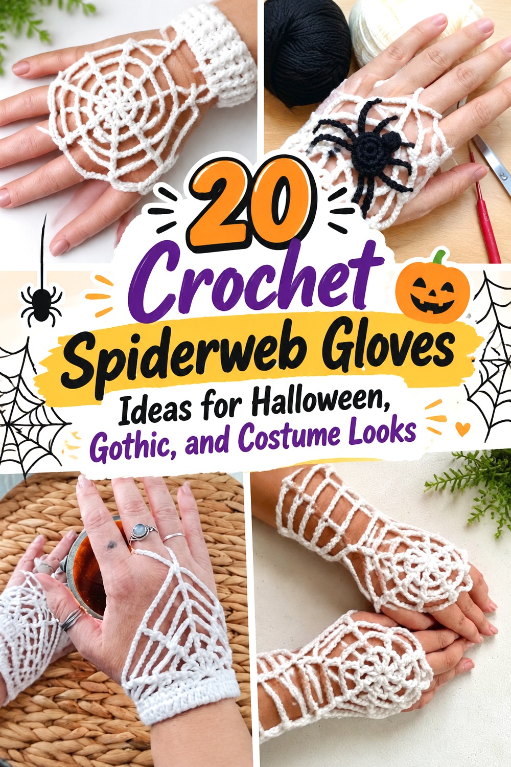 Crochet Spiderweb Gloves Ideas for Halloween, Gothic, and Costume Looks