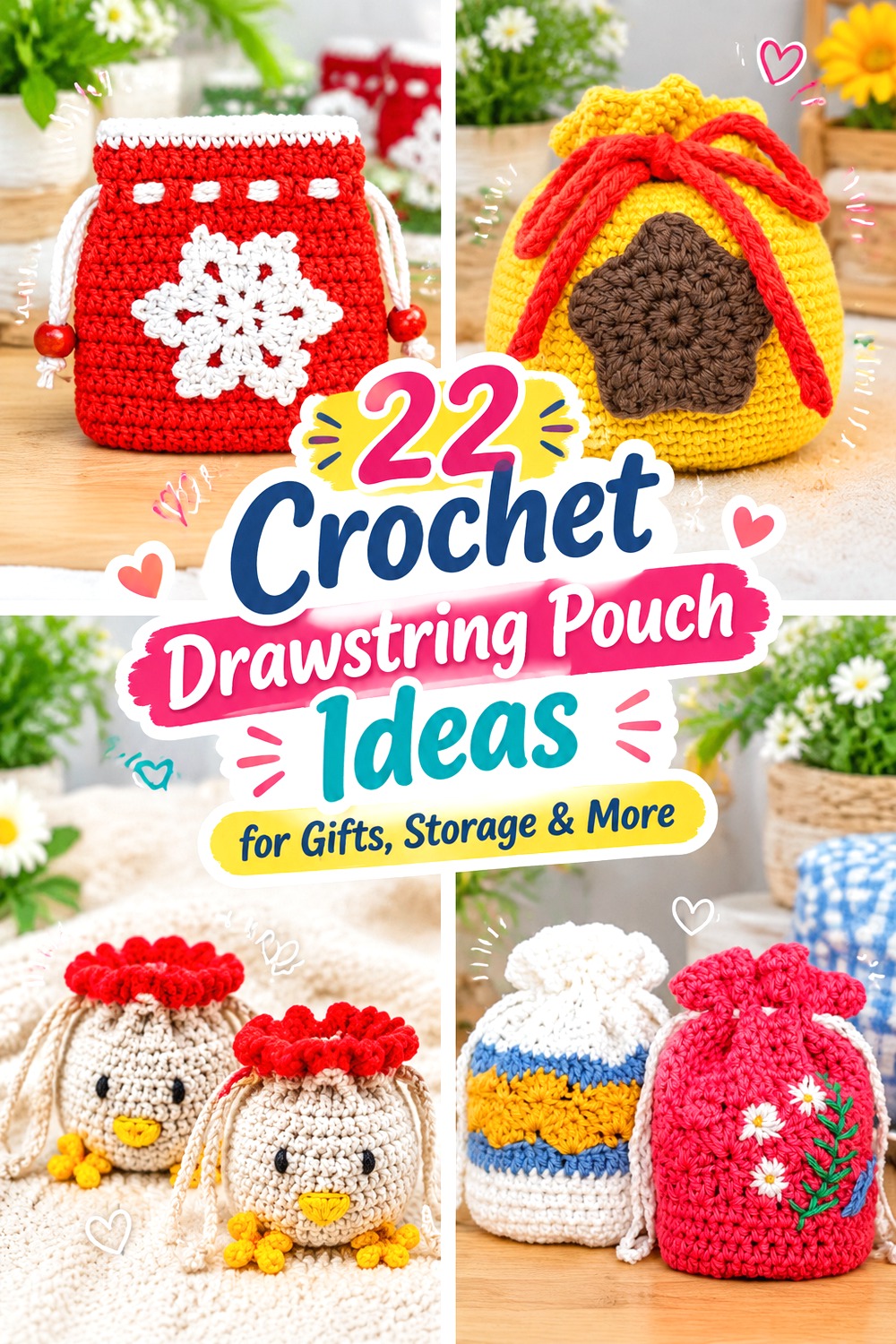 Crochet Drawstring Pouch Ideas for Gifts, Storage & More