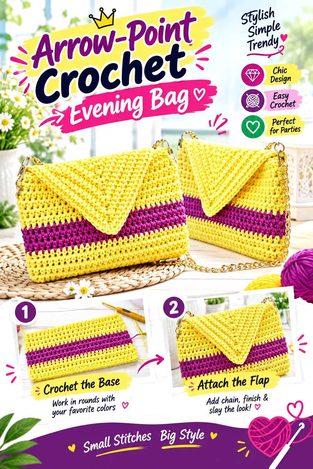Arrow Point Crochet Evening Bag