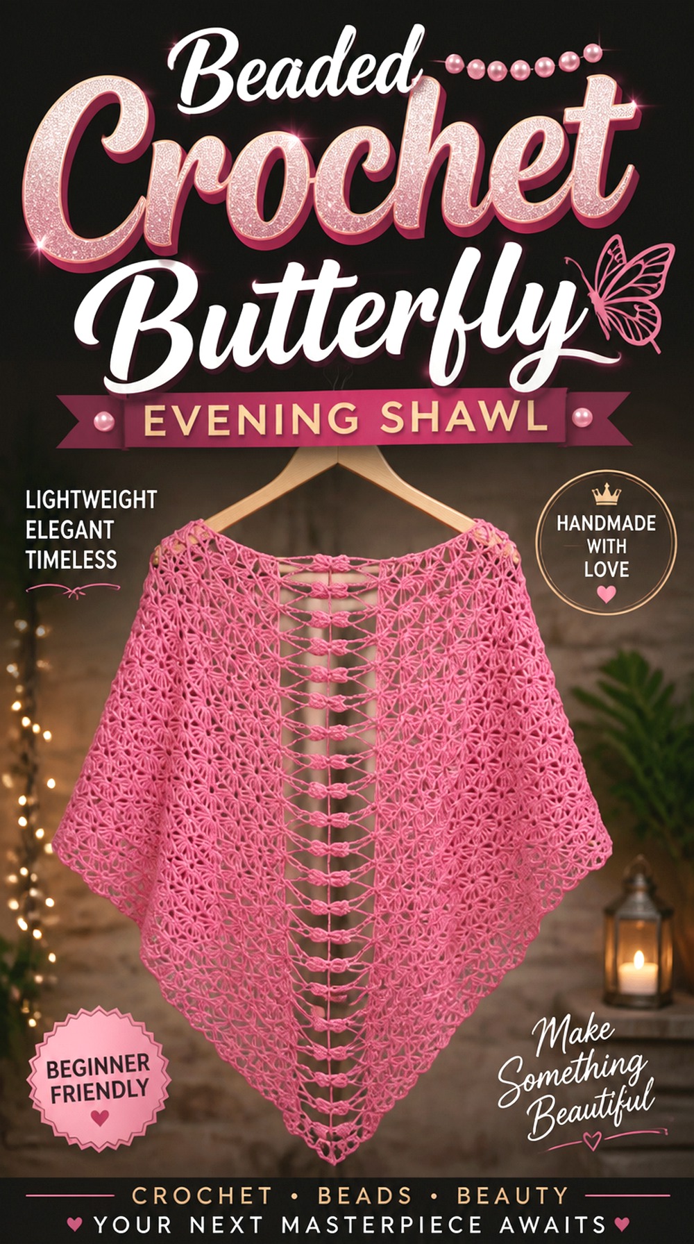 Beaded Crochet Butterfly Evening Shawl